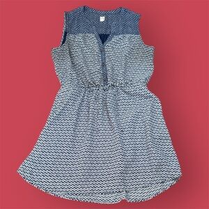 GAP Navy and White Sleeveless Mini Dress sz M Elastic Waist with Tie